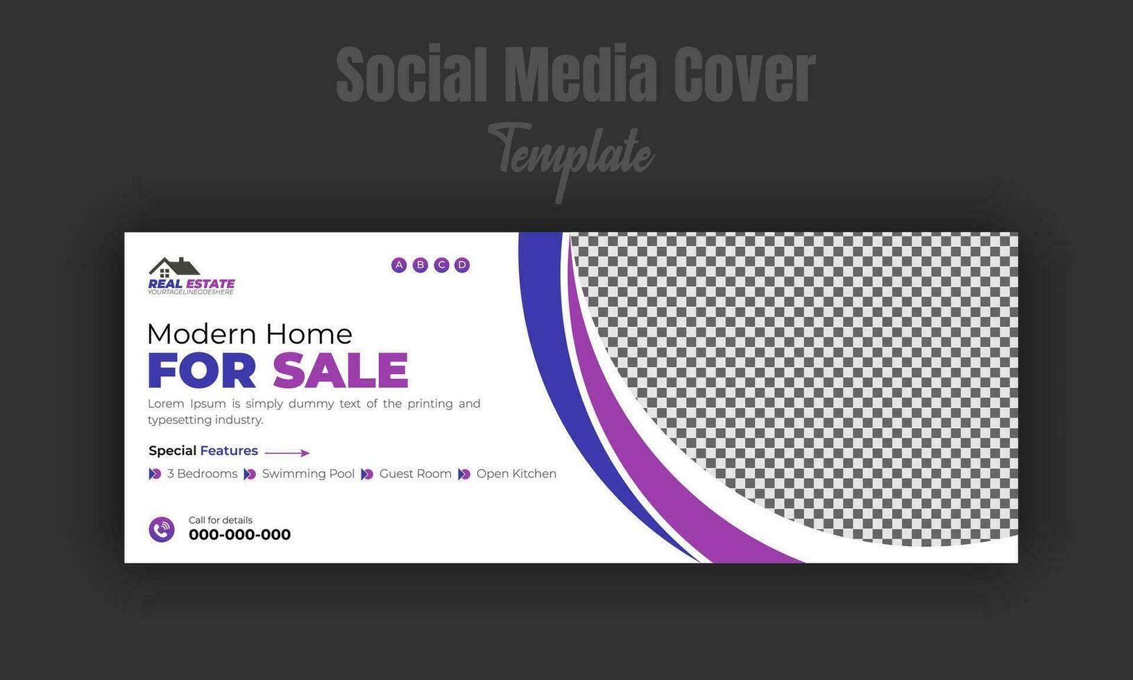 Modern home for sale social media post design template, banner, timeline cover, real estate company web banner with white background and geometric gradient color shape vector