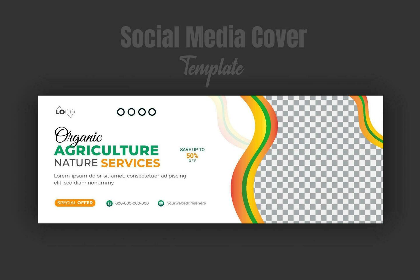 Agriculture and farming service social media cover or post and web banner design template with geometric green gradient color shapes vector