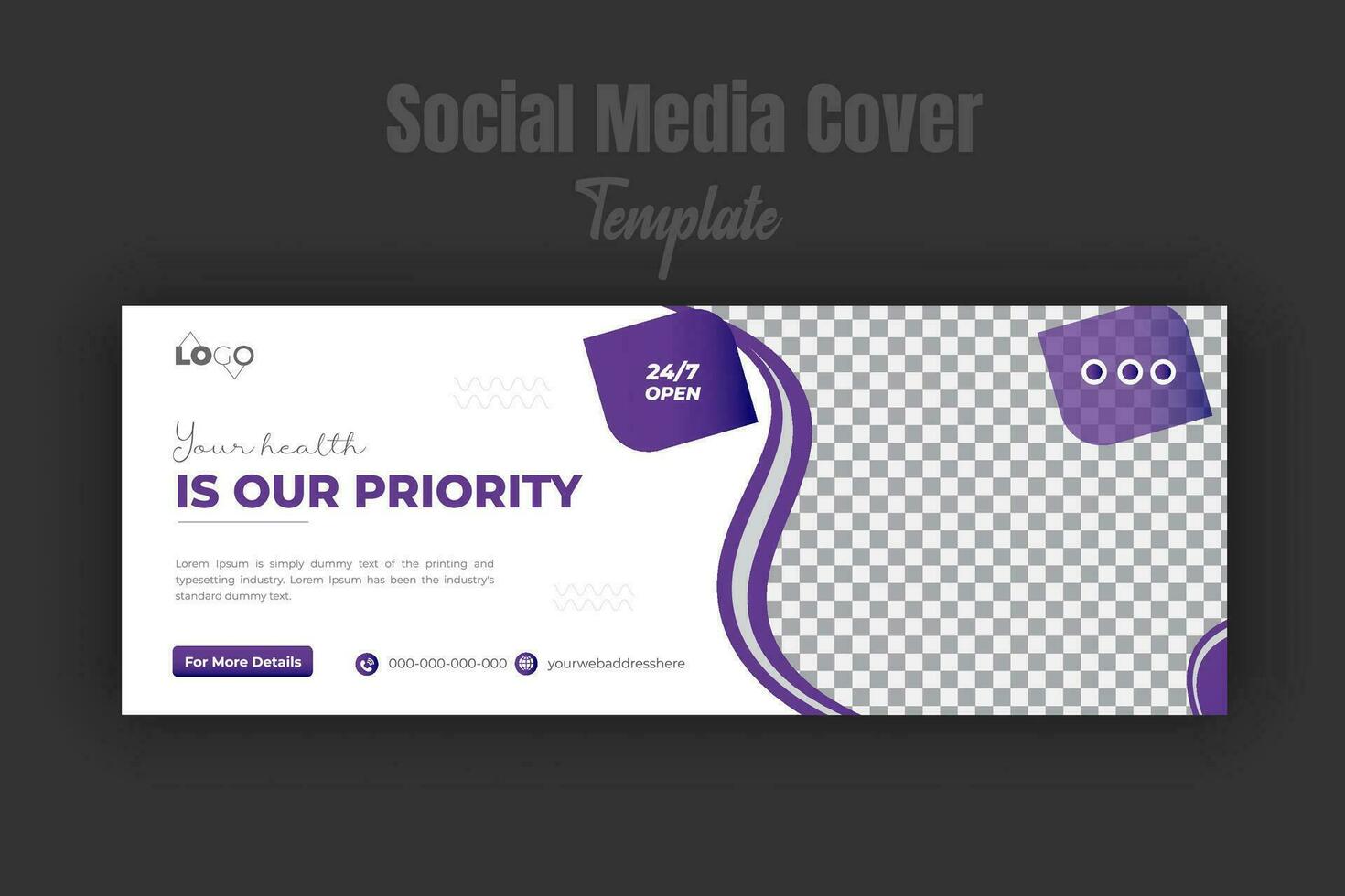 Medical healthcare or dentist and dental care timeline cover page banner template social media post design with geometric purple gradient color shape with white background vector