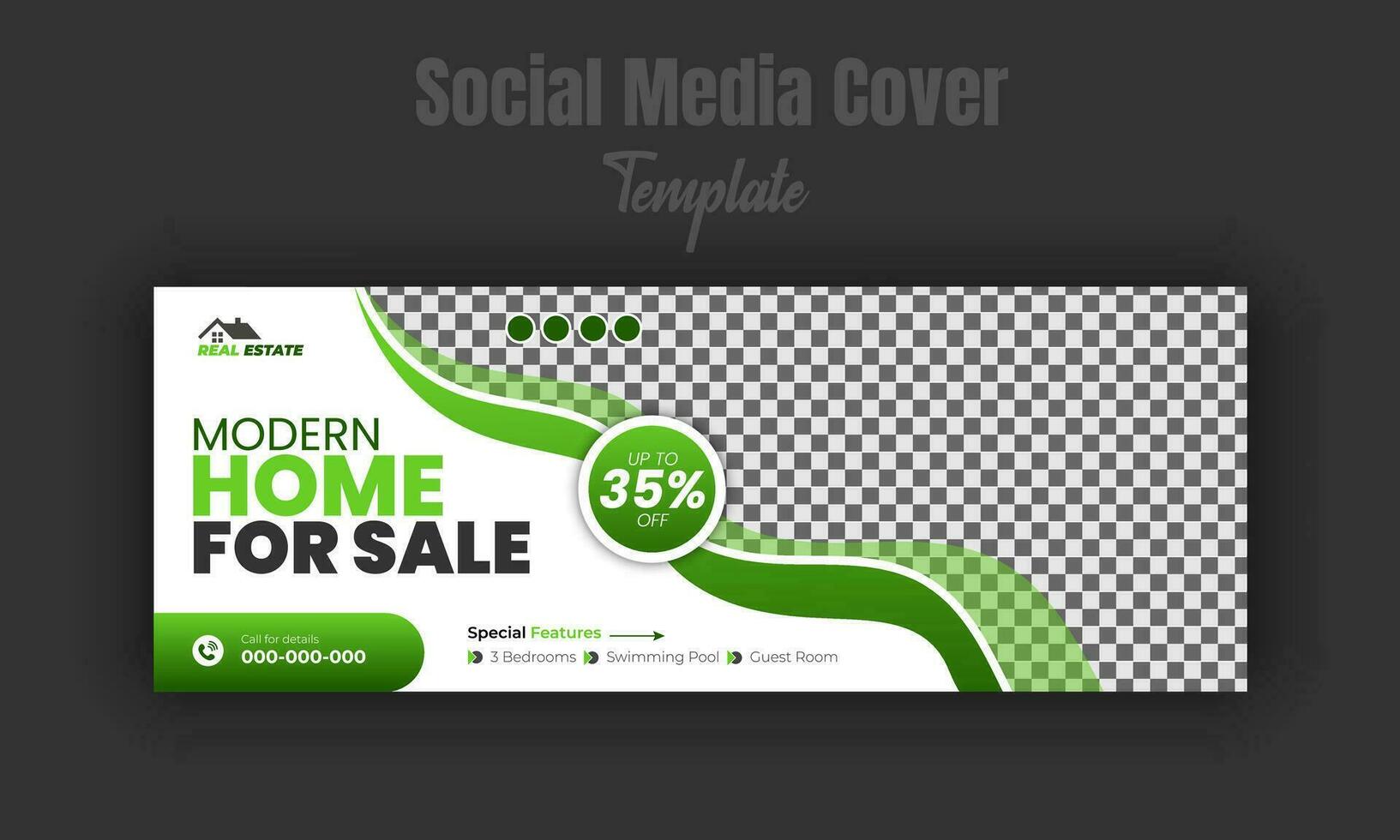 Modern home for sale social media post design template, banner, timeline cover, real estate company web banner with geometric gradient color shape and white background vector