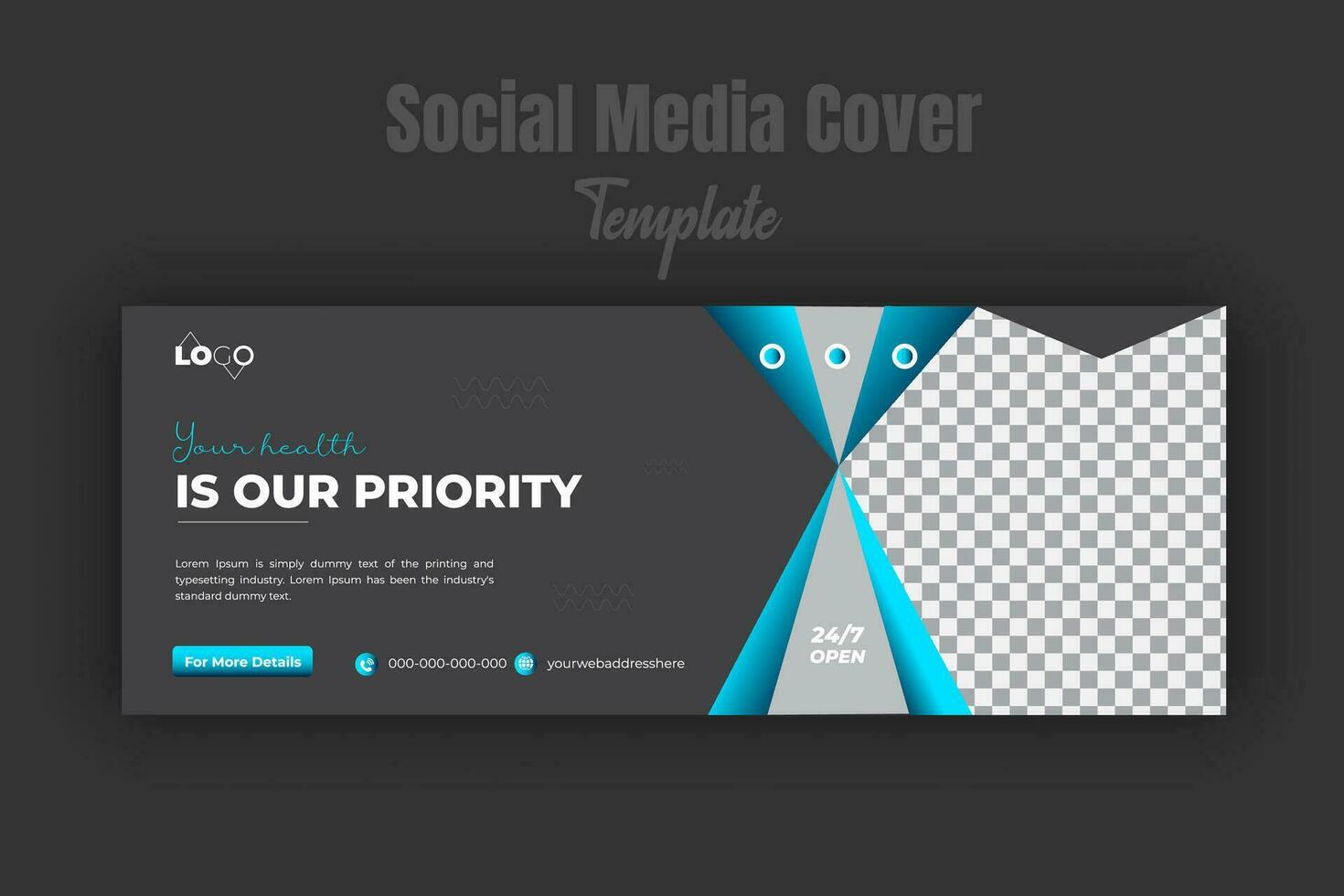 Medical healthcare or dentist and dental care timeline cover page banner template social media post design with geometric blue gradient color shape with black background vector