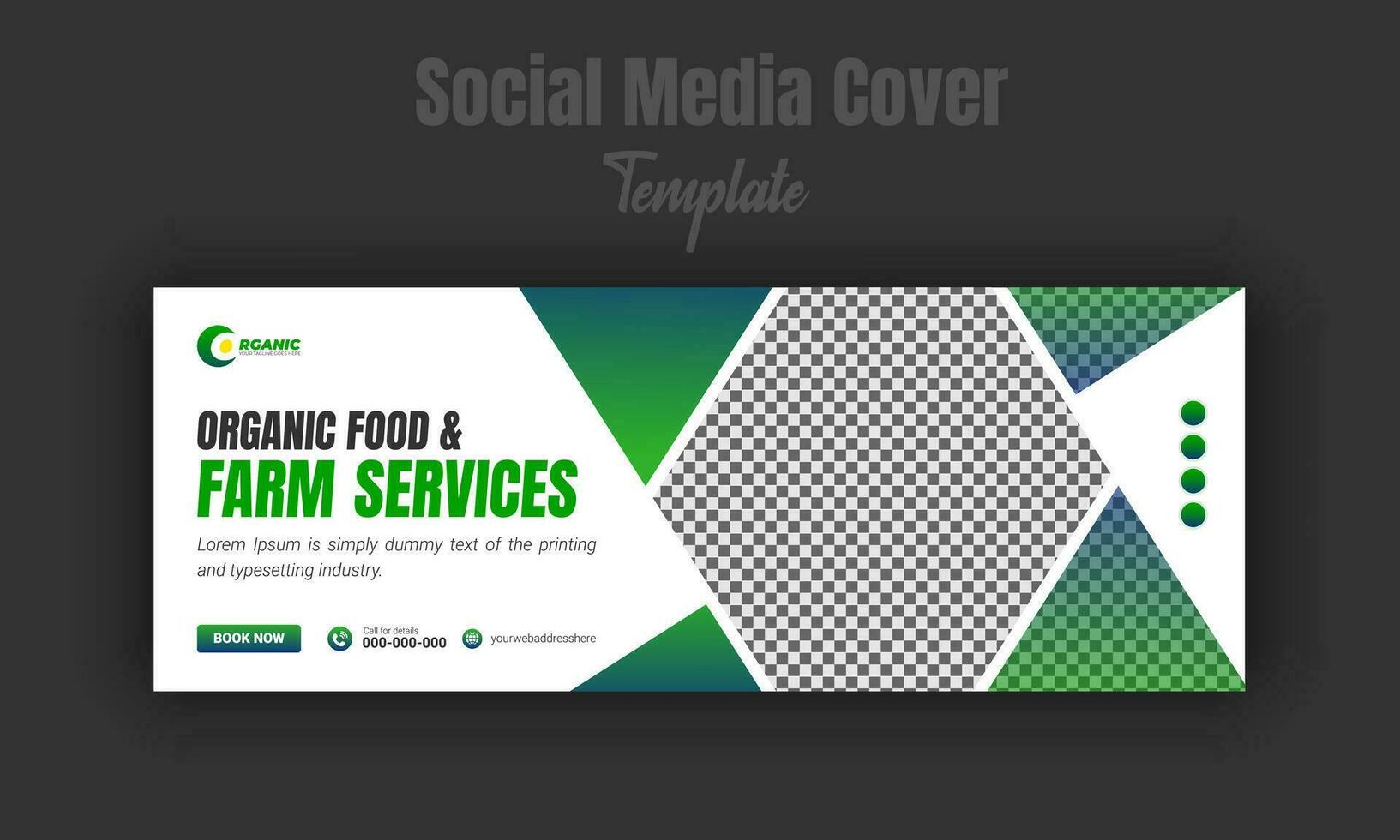 Agriculture and farming service social media cover or post design template, modern lawn mower garden, landscaping service promote with abstract green color shapes and white background vector