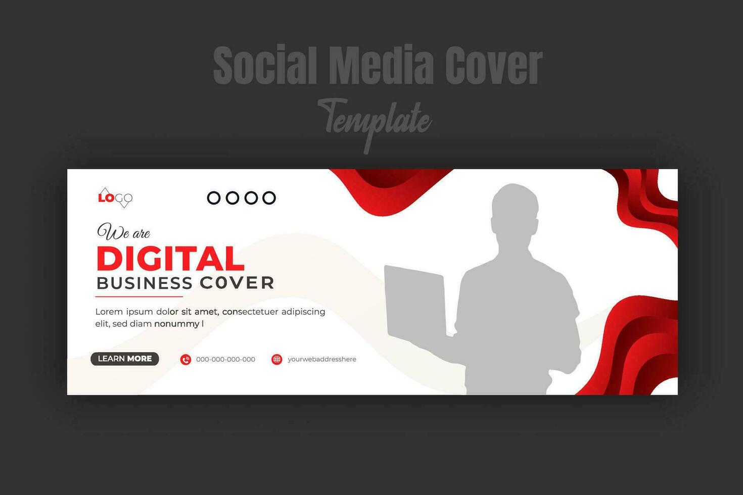 Digital business social media cover page or web banner template for marketing campaign photo space modern layout red gradient color geometric shape white background vector