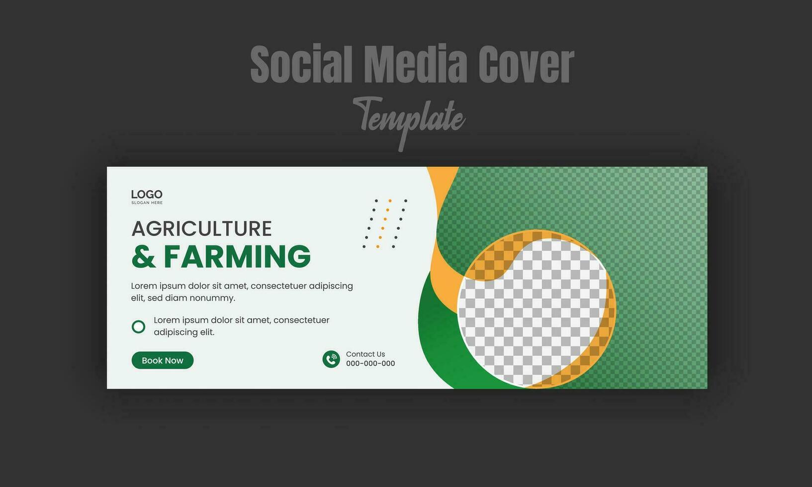 agricultura y agricultura Servicio social medios de comunicación cubrir o enviar diseño plantilla, moderno césped cortacésped jardín, paisajismo Servicio promover con resumen verde color formas y blanco antecedentes vector