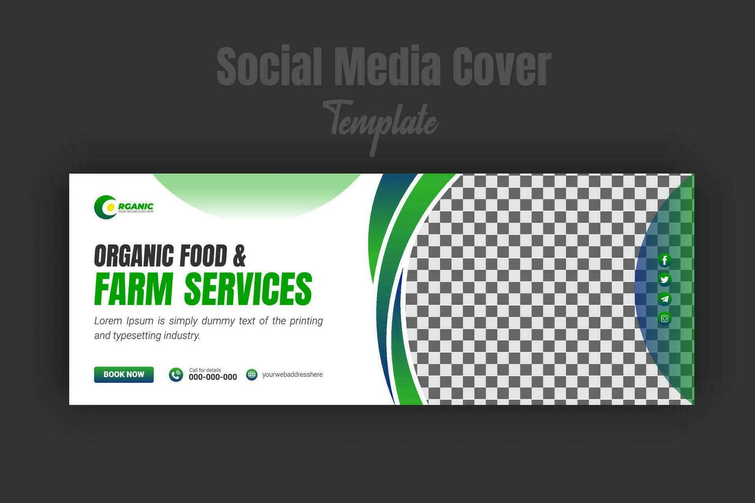 Agriculture and farming service social media cover or post design template, modern lawn mower garden, landscaping service promote with abstract green color shapes and white background vector