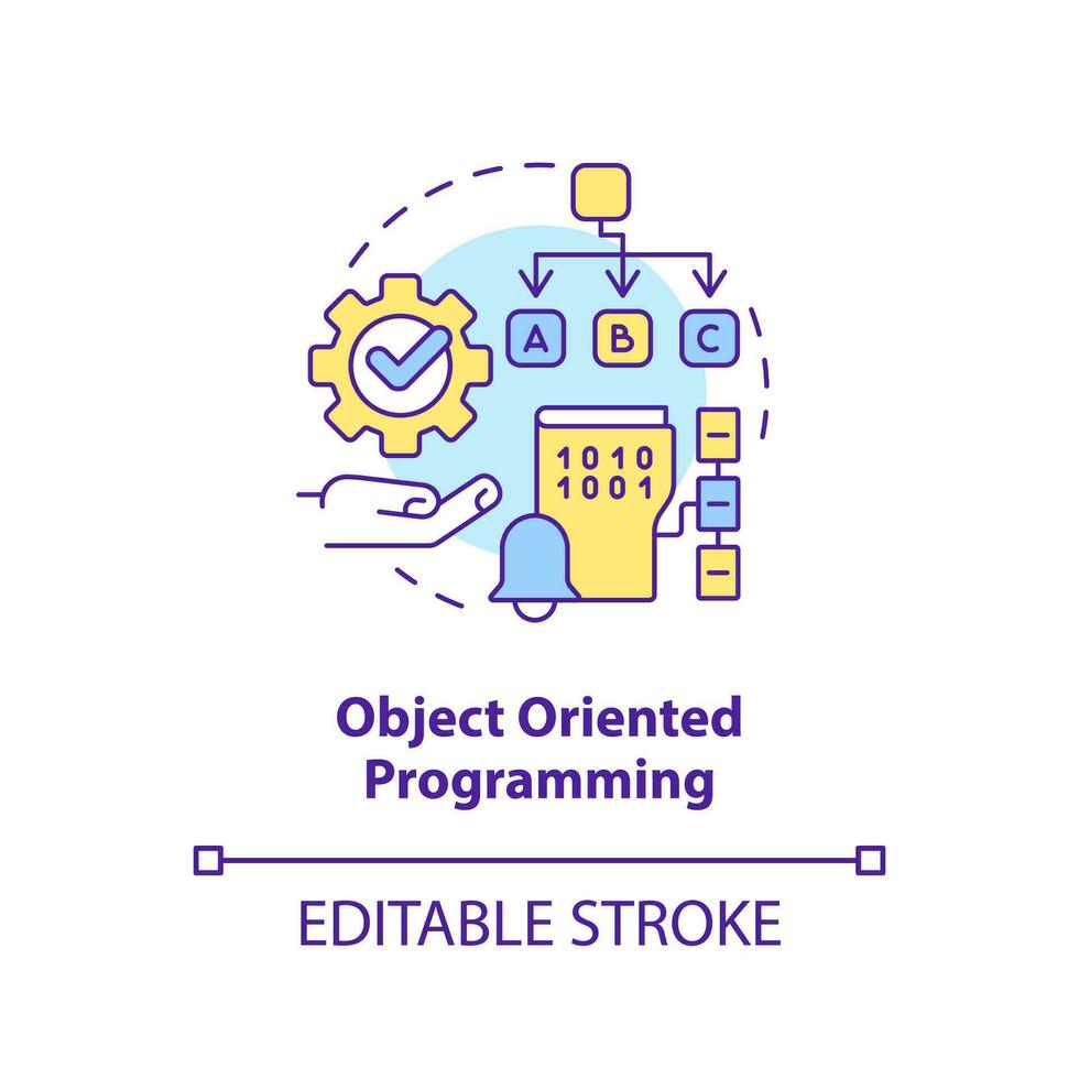 Object oriented programming concept icon. Coding paradigm type abstract idea thin line illustration. Performing operations. Isolated outline drawing. Editable stroke vector
