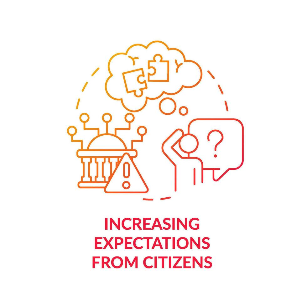 Increasing expectations from citizens red gradient concept icon. Customer service. Public sector issue abstract idea thin line illustration. Isolated outline drawing vector