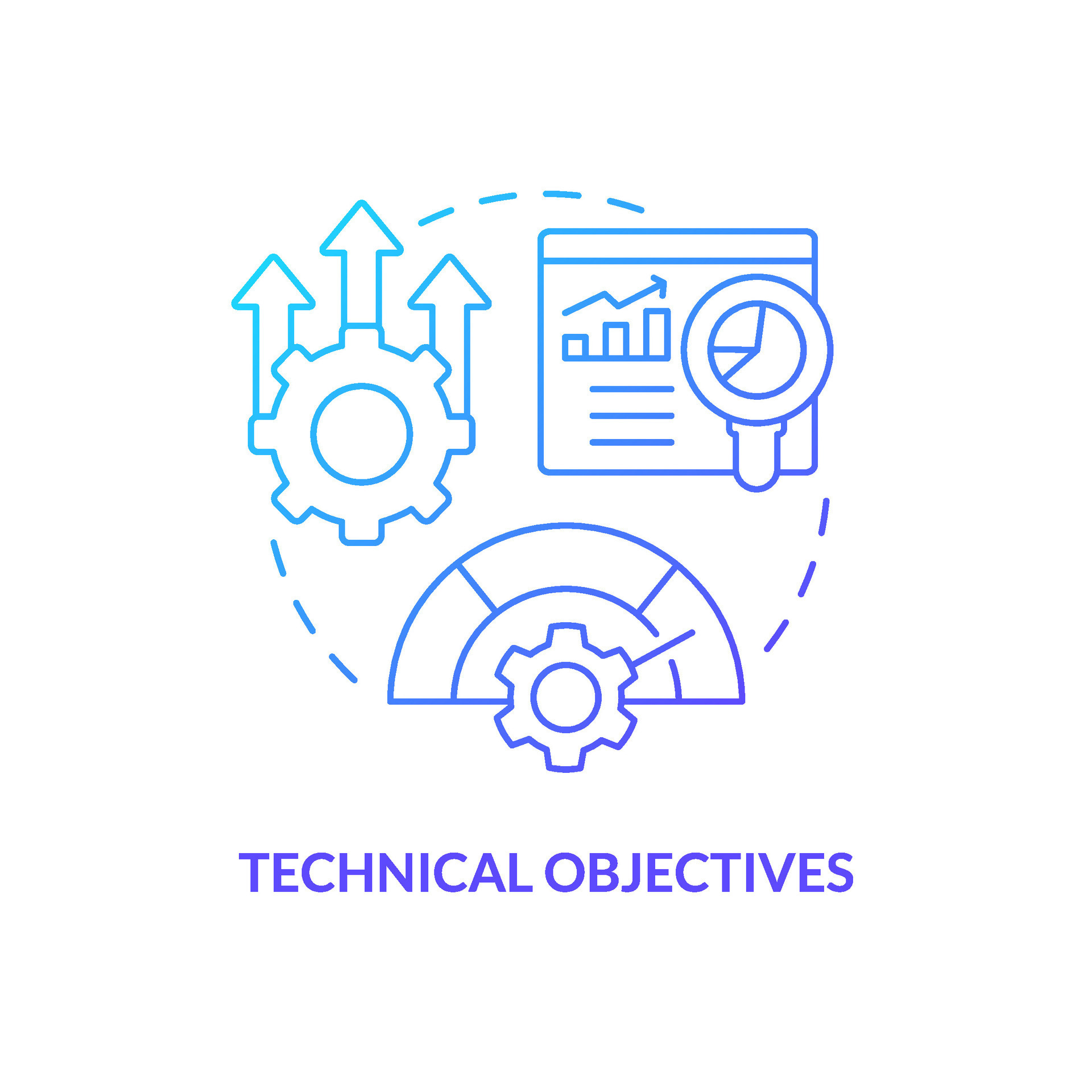 Technical objectives blue gradient concept icon. Setup equipment. Project management target