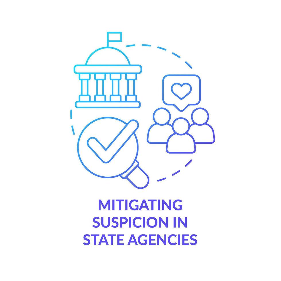 Mitigating suspicion blue gradient concept icon. Government credibility. Public service delivery change abstract idea thin line illustration. Isolated outline drawing vector