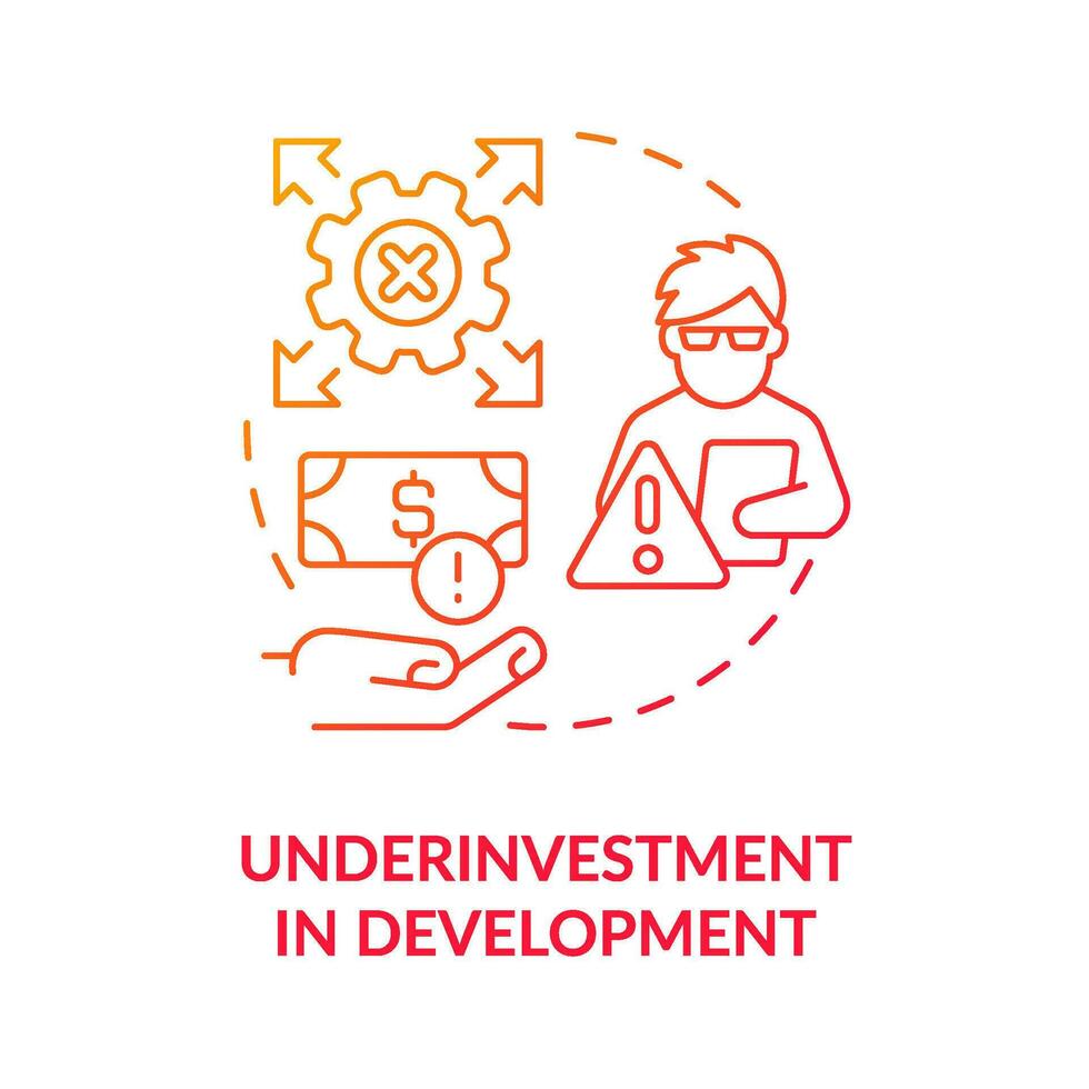 Underinvestment in development red gradient concept icon. Challenge in public-health system abstract idea thin line illustration. Isolated outline drawing vector