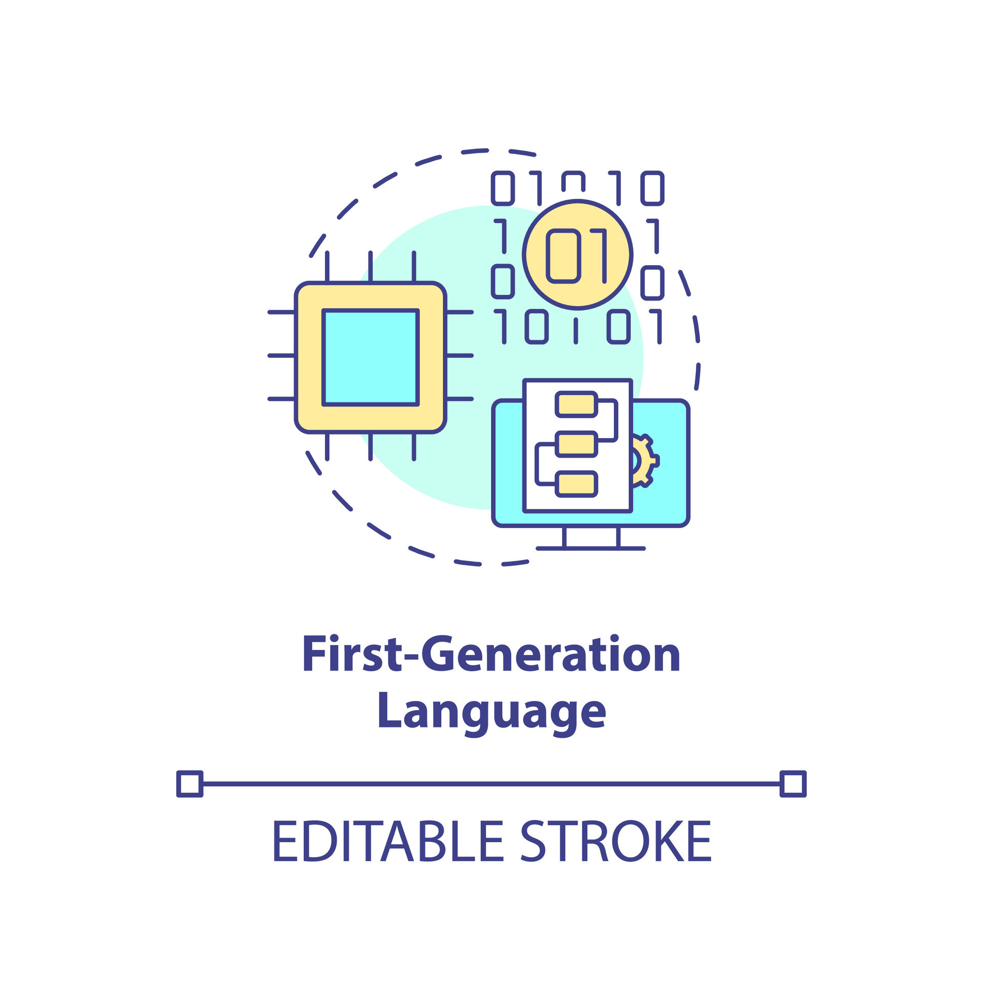 First-generation programming language concept icon. Straight machine ...
