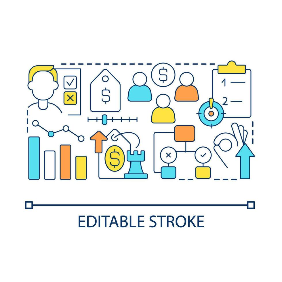 Price increasement strategy concept icon. Commercial approach. Growing income. Business analysis abstract idea thin line illustration. Isolated outline drawing. Editable stroke vector