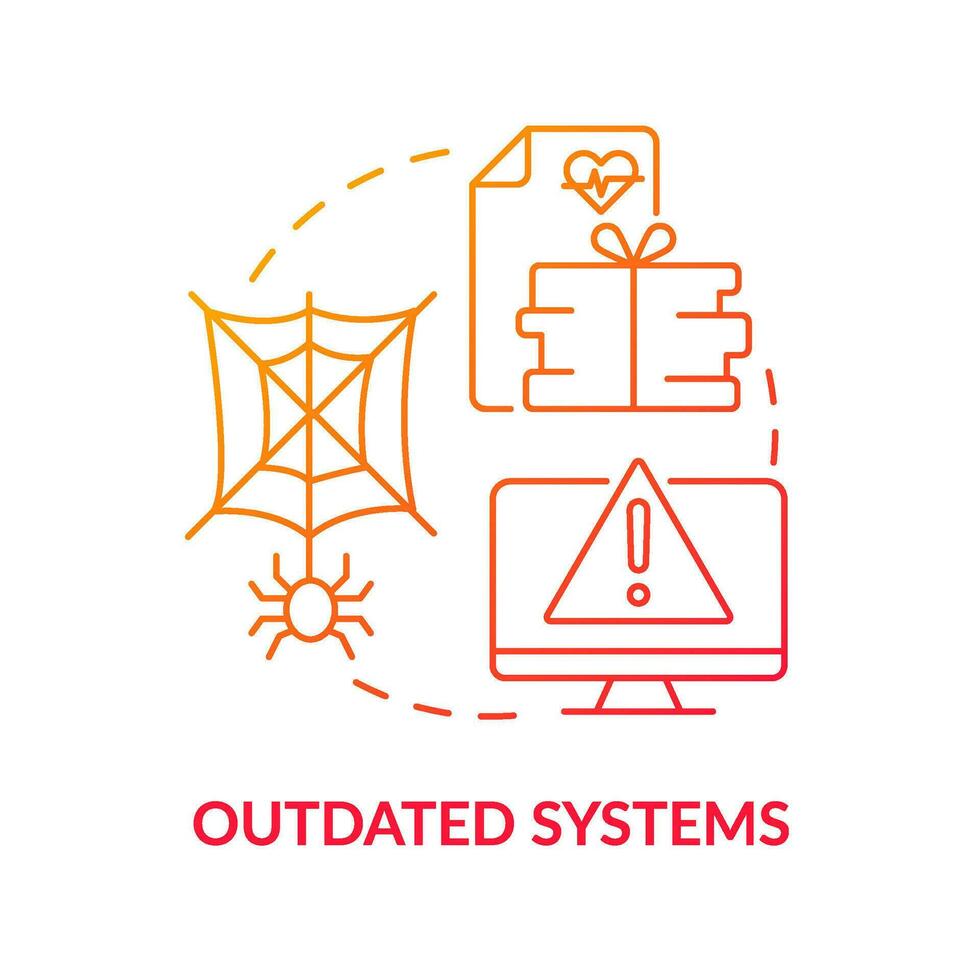 Outdated systems red gradient concept icon. Tech-related challenge in public-health system abstract idea thin line illustration. Isolated outline drawing vector