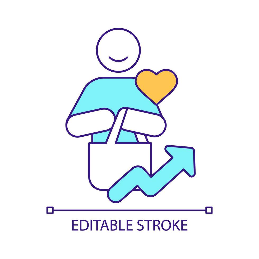 Satisfied customer RGB color icon. Improve client relationship. Brand loyalty. Positive emotions. Isolated vector illustration. Simple filled line drawing. Editable stroke
