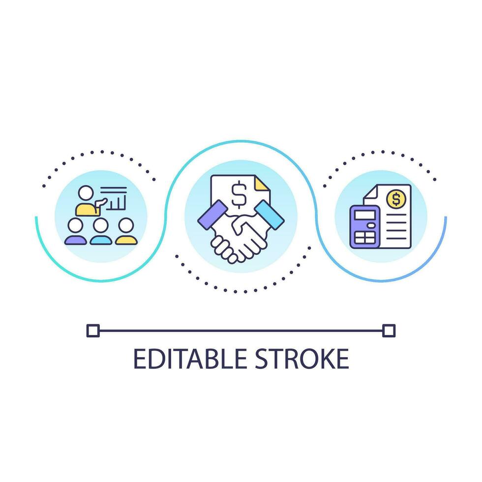 Successful contract training loop concept icon. Financial agreement abstract idea thin line illustration. Business documents. Negotiation. Isolated outline drawing. Editable stroke vector