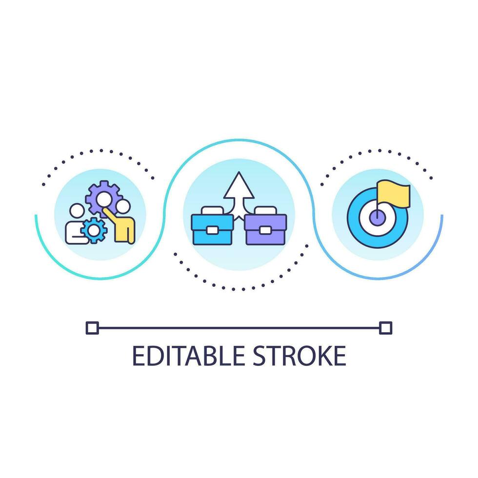 Cooperatives loop concept icon. Achieving goal together. Collaborative growth. Business combination abstract idea thin line illustration. Isolated outline drawing. Editable stroke vector