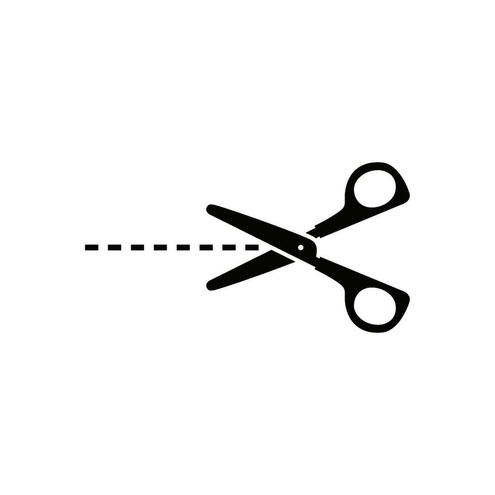 Scissors vector icon with cut lines on white background.