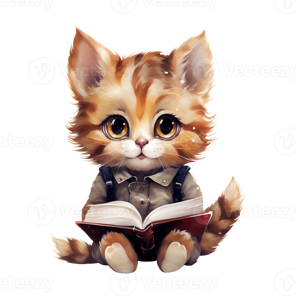 Watercolor back to school, Cute animals are learning. Cartoon character childish style. AI generated. png