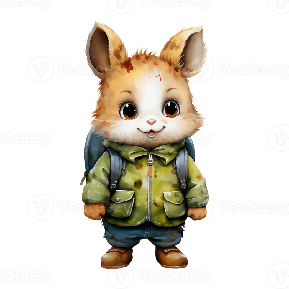 Watercolor back to school, Cute animals are learning. Cartoon character childish style. AI generated. png