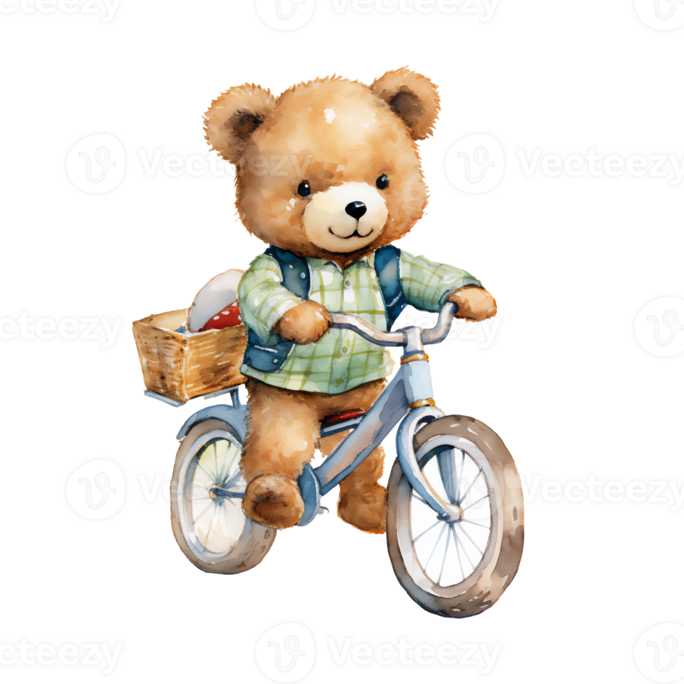 Watercolor bear illustration, cartoon character animal, idea for print t-shirt, poster and kids envelope, postcard. Hand drawn style. . png