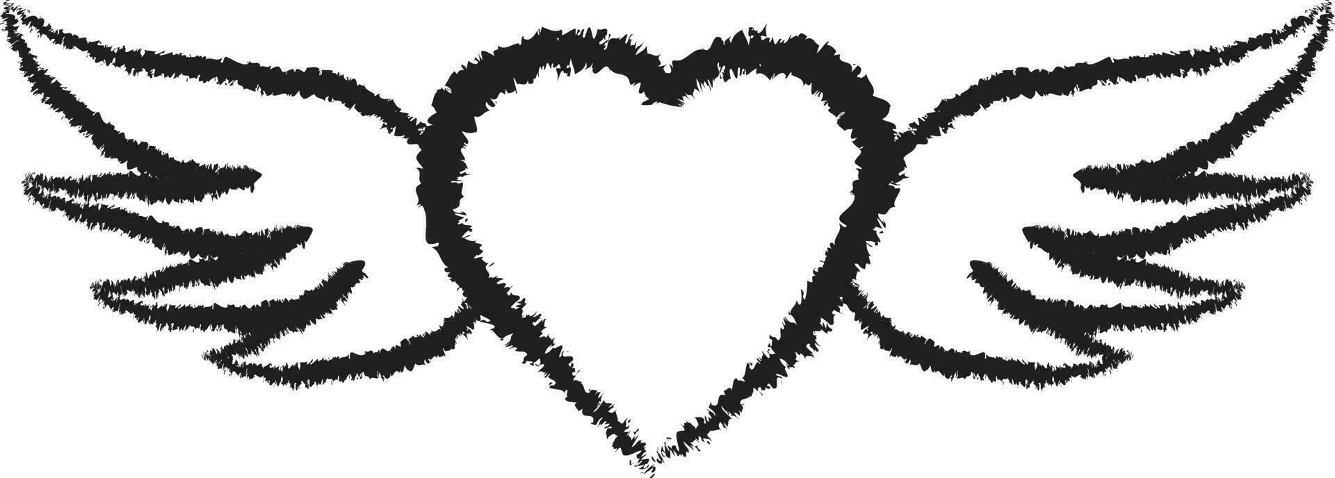 Flying angel heart wings symbol  love hand drawn ink inscriptions vector