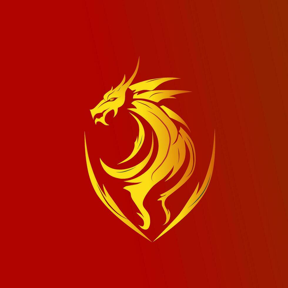 Lego vector symbol of a yellow dragon on a red background