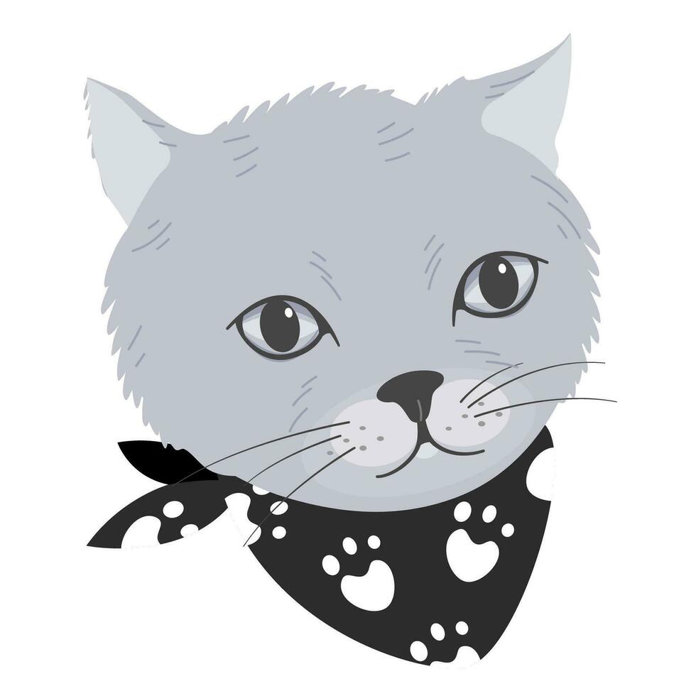 Cute cat with scarf isolated in flat vector. vector