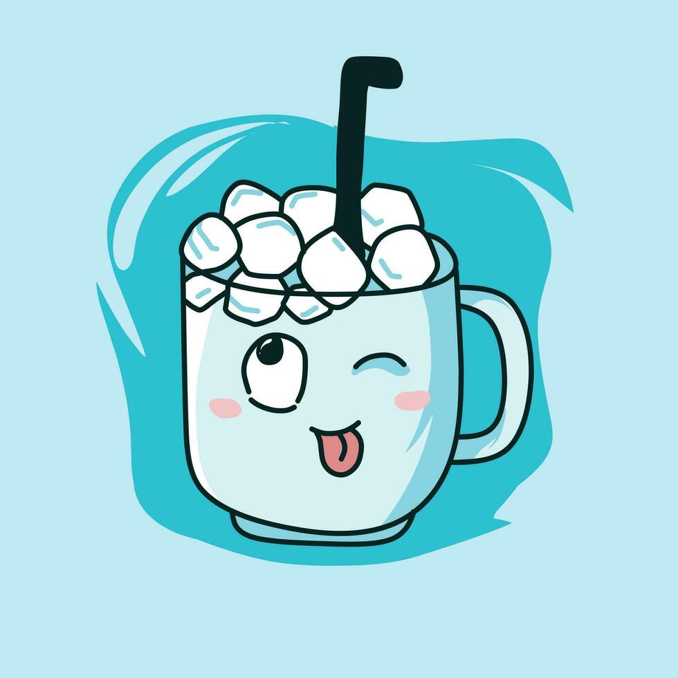 cute glass icon filled with a cold drink and ice on it vector