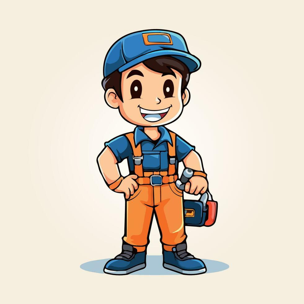 handyman labor cute cartoon characters vector illustration isolated