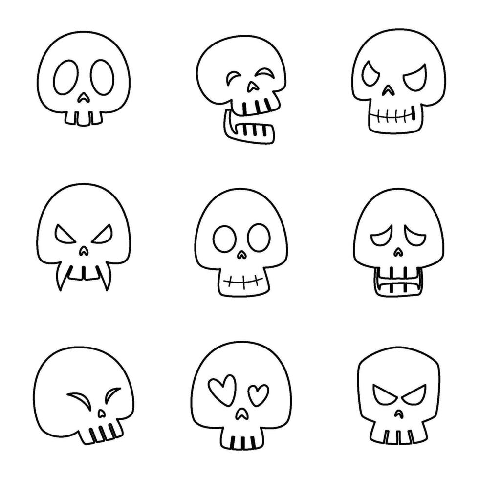 Set of Line art skull for halloween. Halloween Elements and Objects for Design Projects. vector