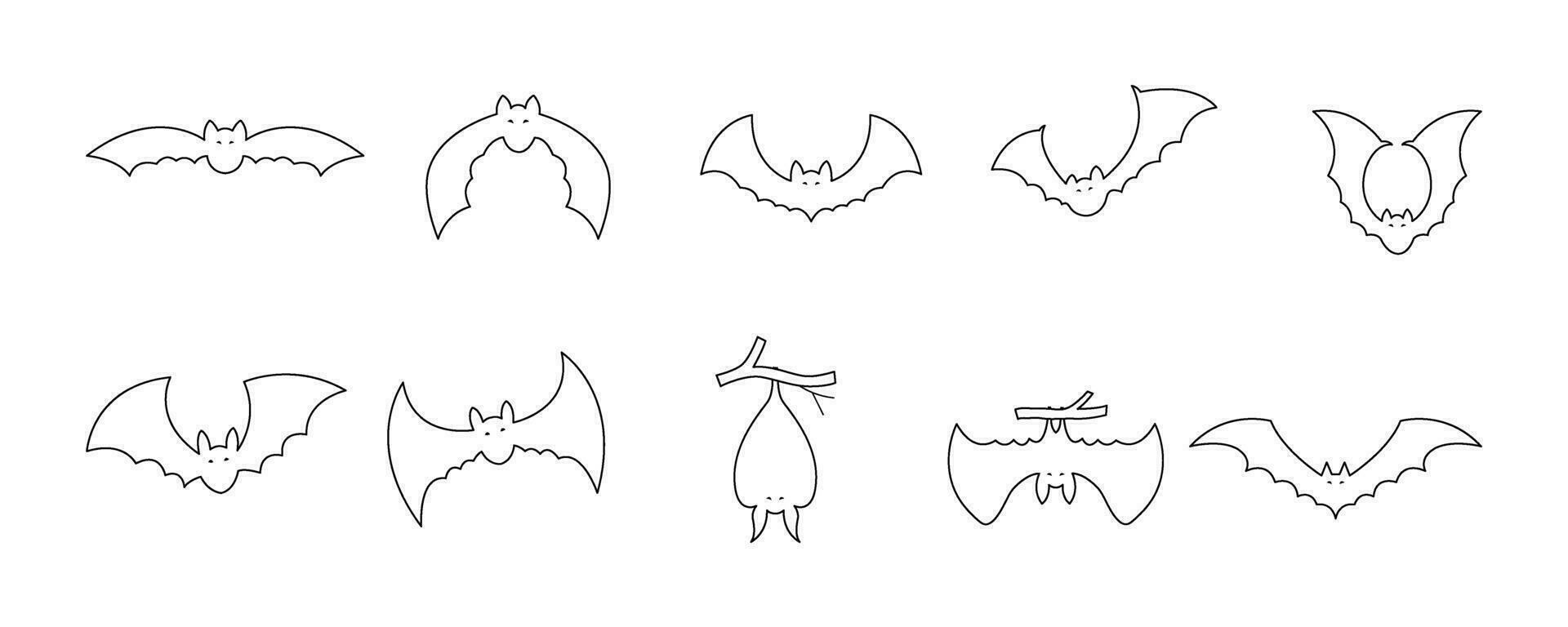 Set of line art bats for halloween. Halloween Elements and Objects for Design Projects. vector