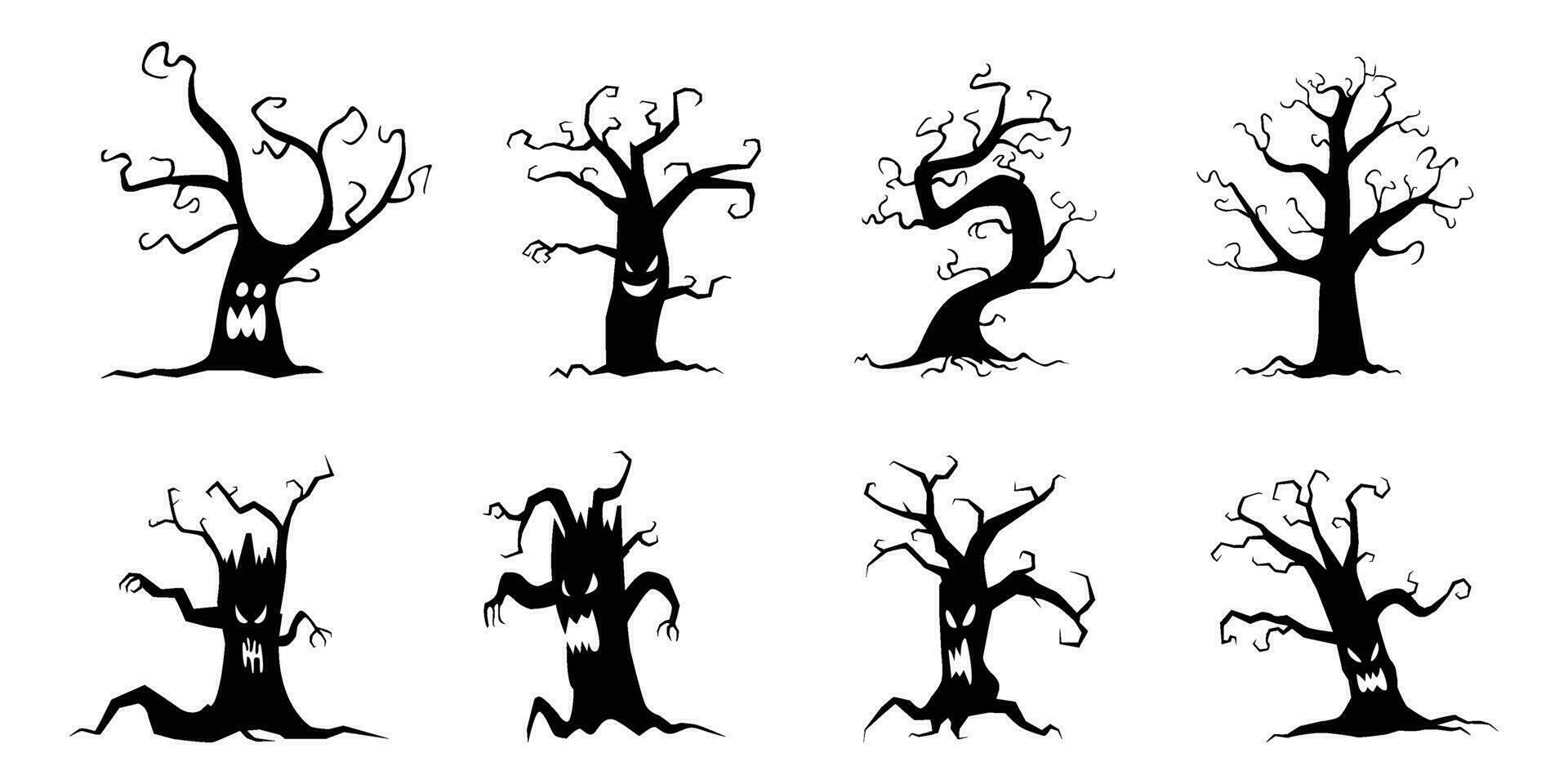 Set of black halloween trees.  Halloween Elements and Objects for Design Projects. vector