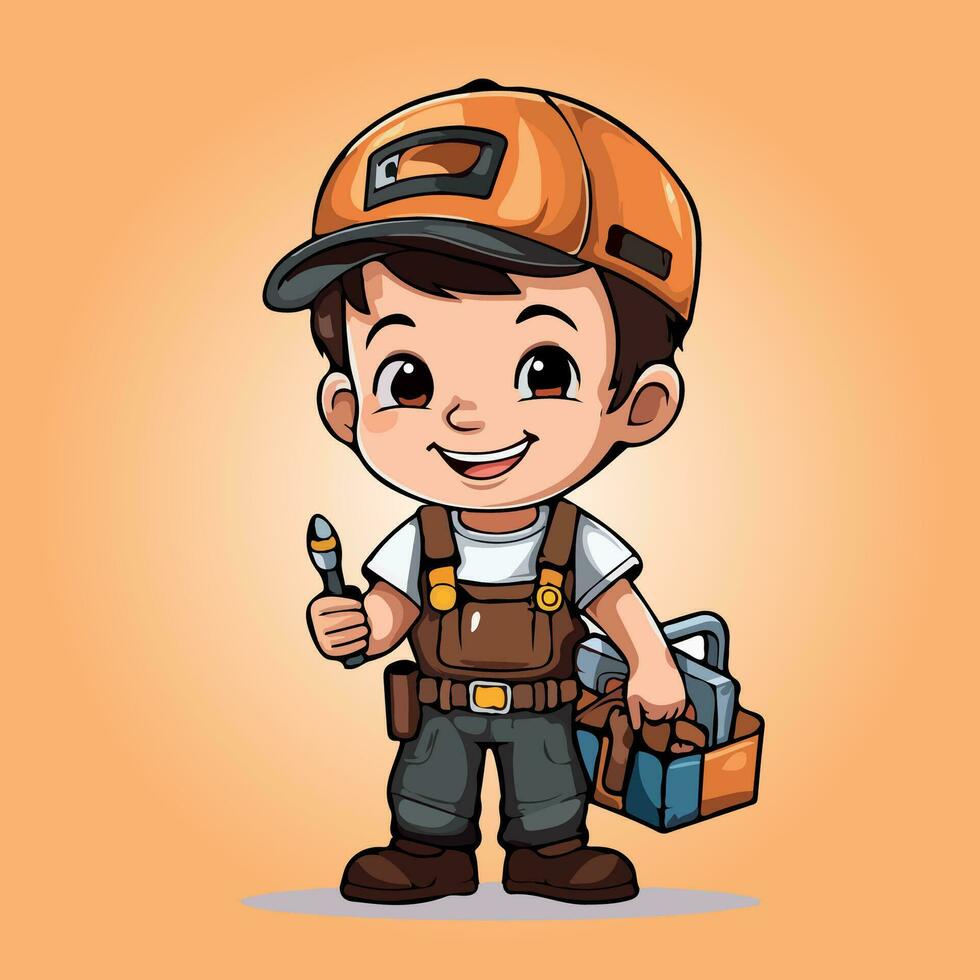 handyman labor cute cartoon characters vector illustration isolated