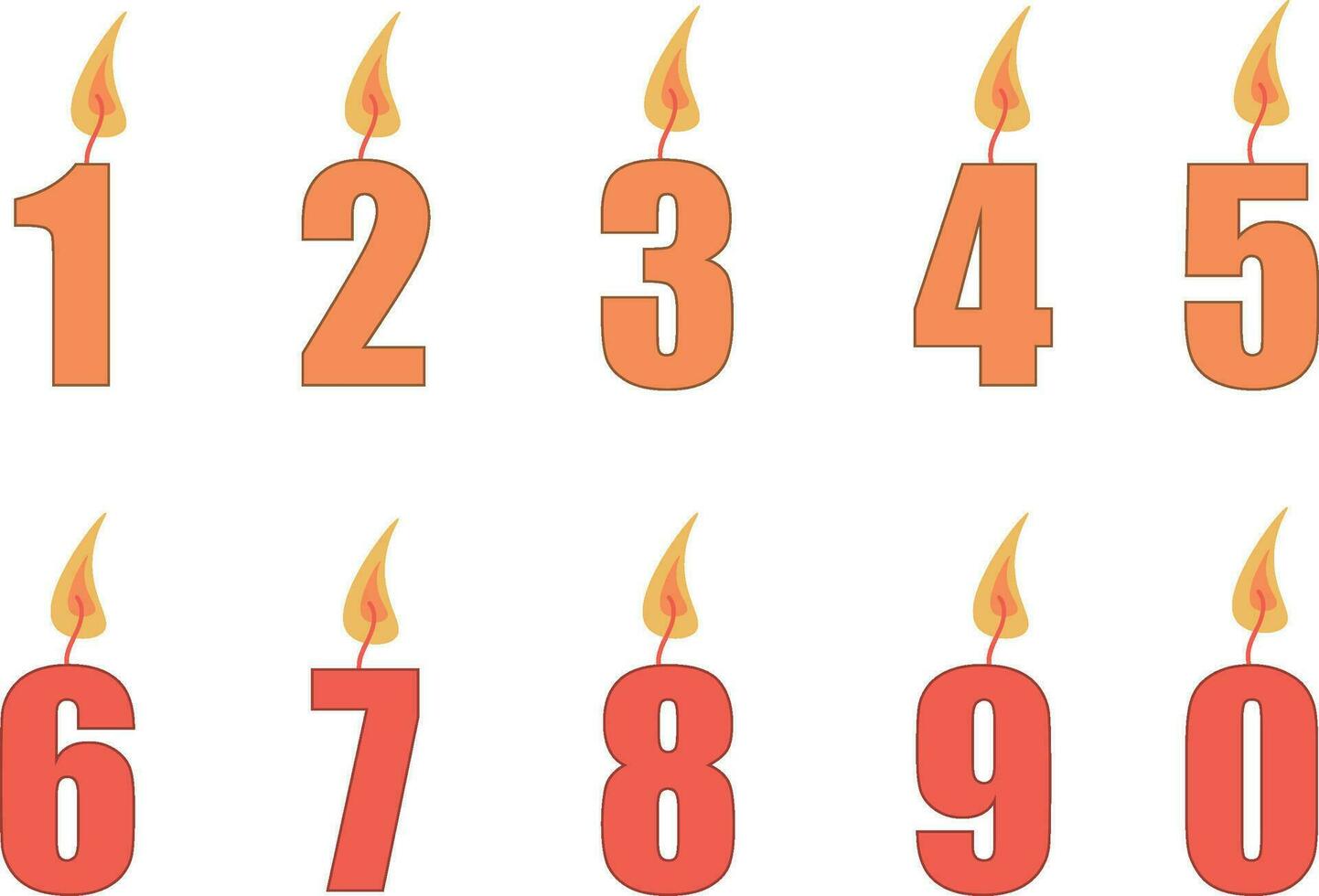 Candle figurines on a birthday cake, vector numbers