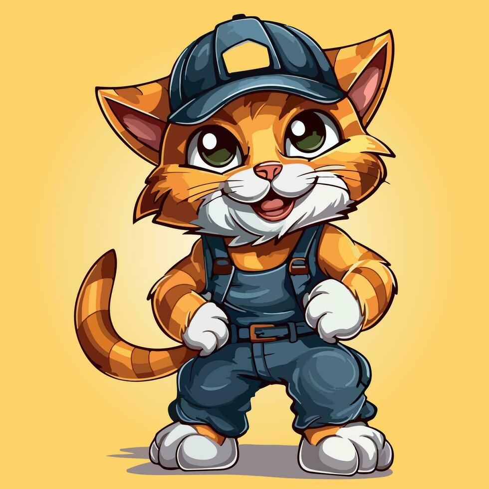 cat cute handyman labor characters vector illustrtion