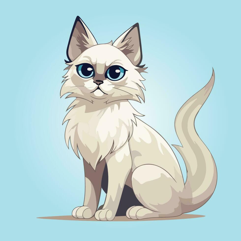 balinese cat breed cartoon character vector isolated illustration