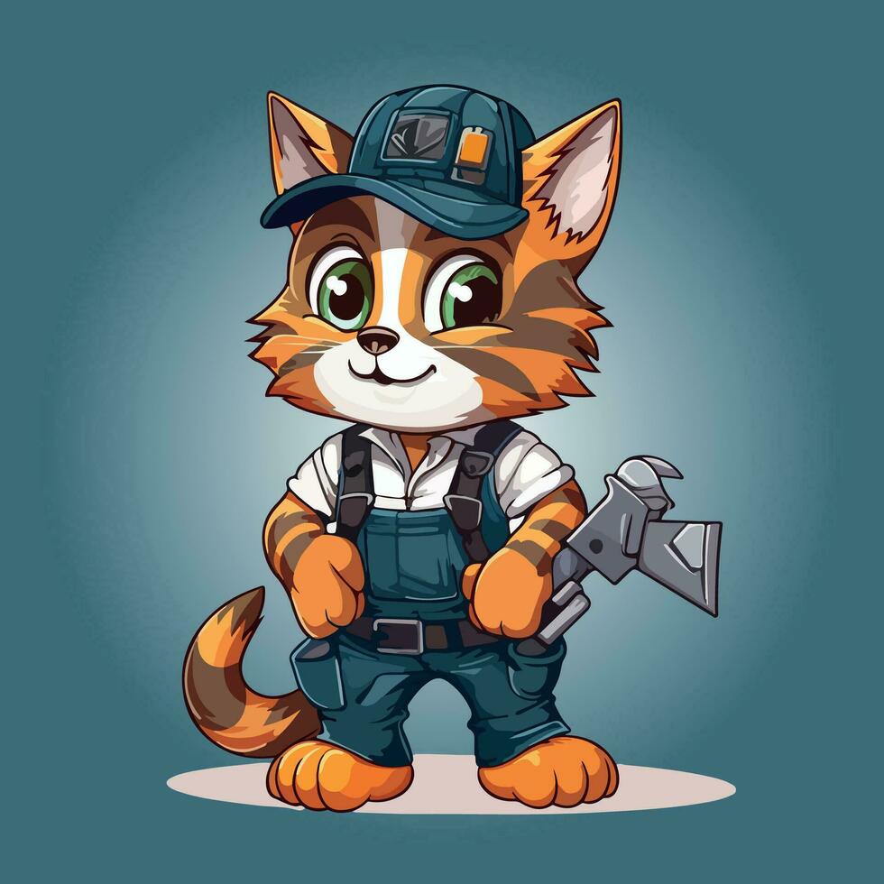 cat cute handyman labor characters vector illustrtion