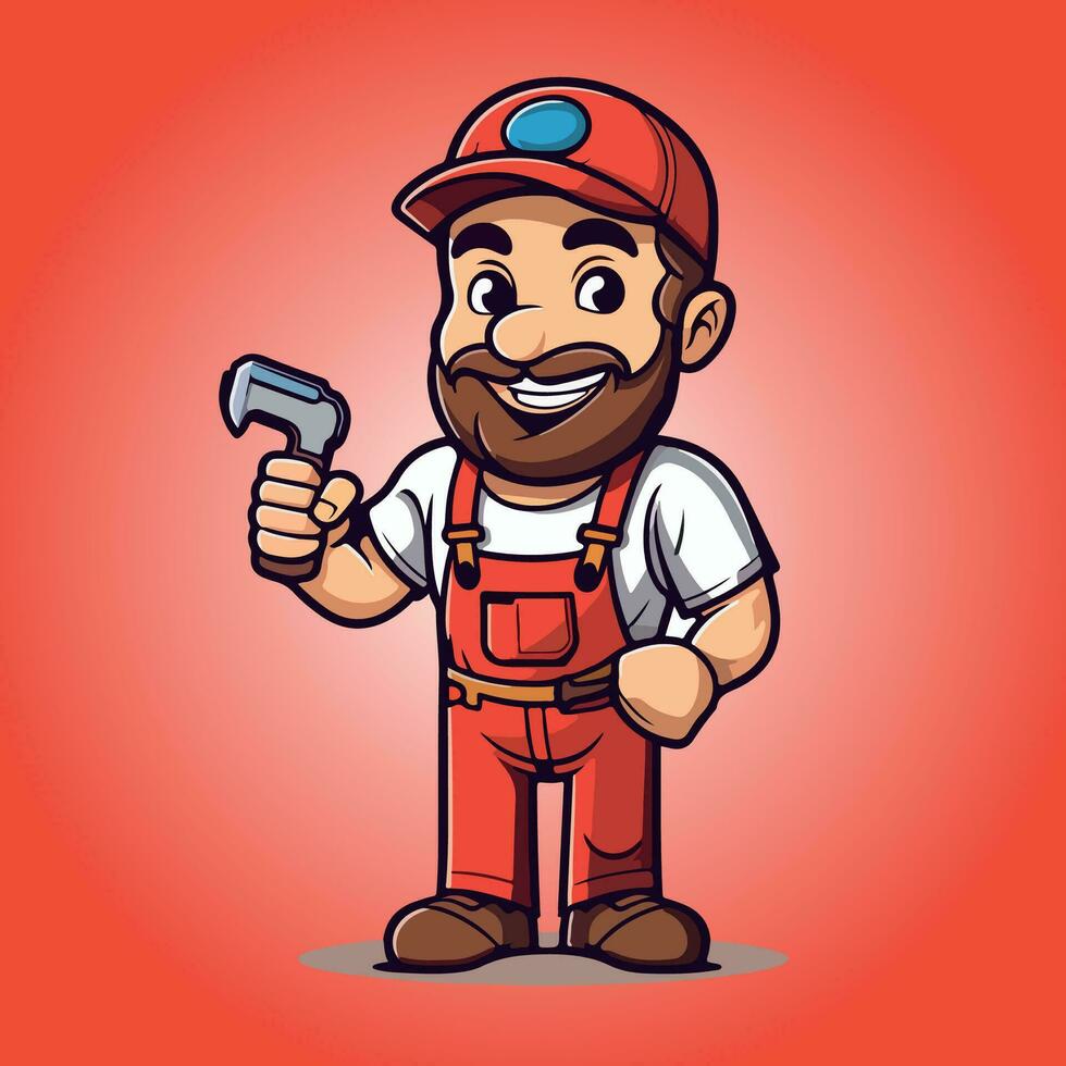 handyman labor cute cartoon characters vector illustration isolated