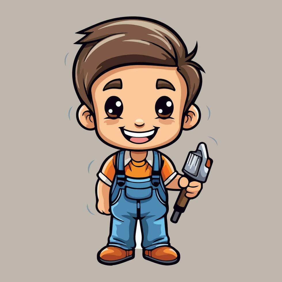 handyman labor cute cartoon characters vector illustration isolated