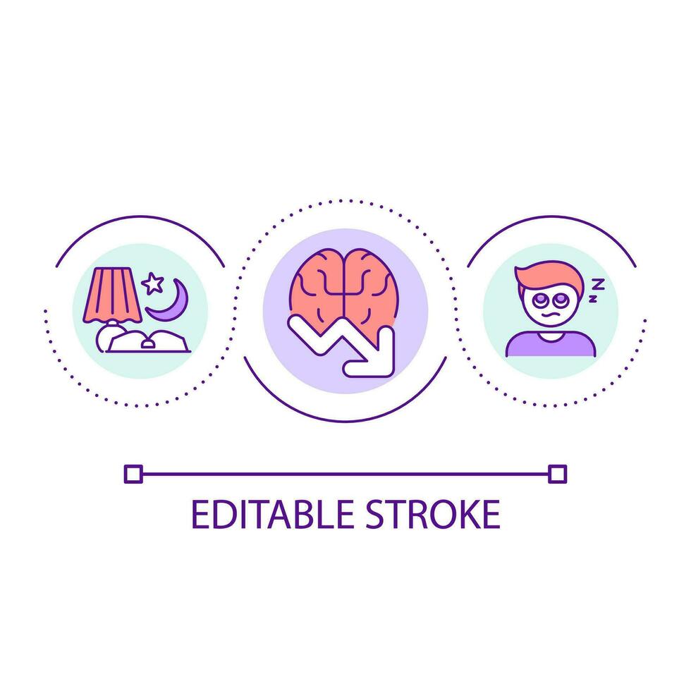 Stay all night loop concept icon. Low productive. Ineffective learning. Sleeping problem abstract idea thin line illustration. Isolated outline drawing. Editable stroke vector