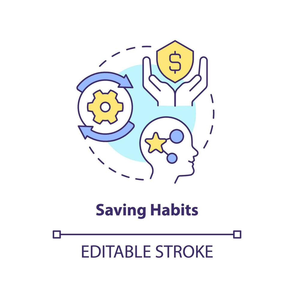 Saving habits concept icon. Insurance policies benefit. Inculcate economy literacy abstract idea thin line illustration. Isolated outline drawing. Editable stroke vector