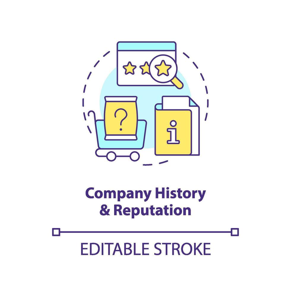 Company history, reputation concept icon. Research before choose insurance coverage abstract idea thin line illustration. Isolated outline drawing. Editable stroke vector