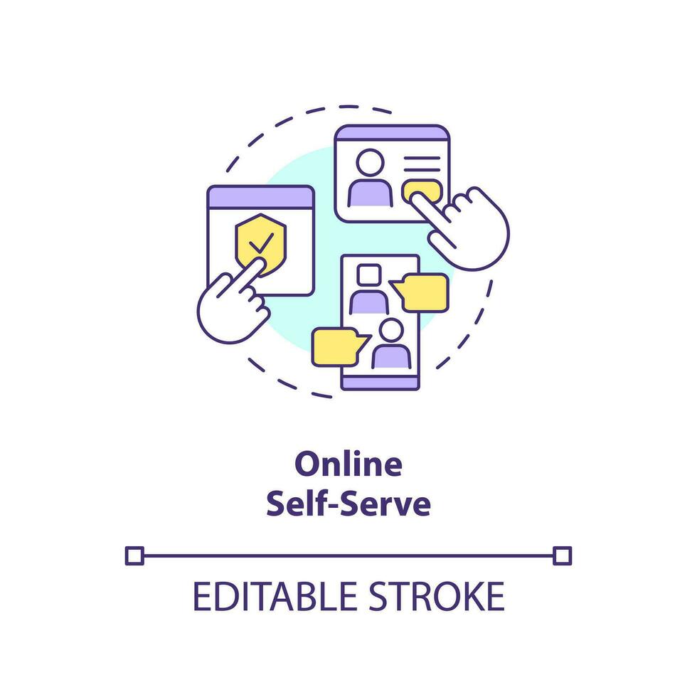 Online self service concept icon. Buy insurance through internet. Digital adaptation abstract idea thin line illustration. Isolated outline drawing. Editable stroke vector