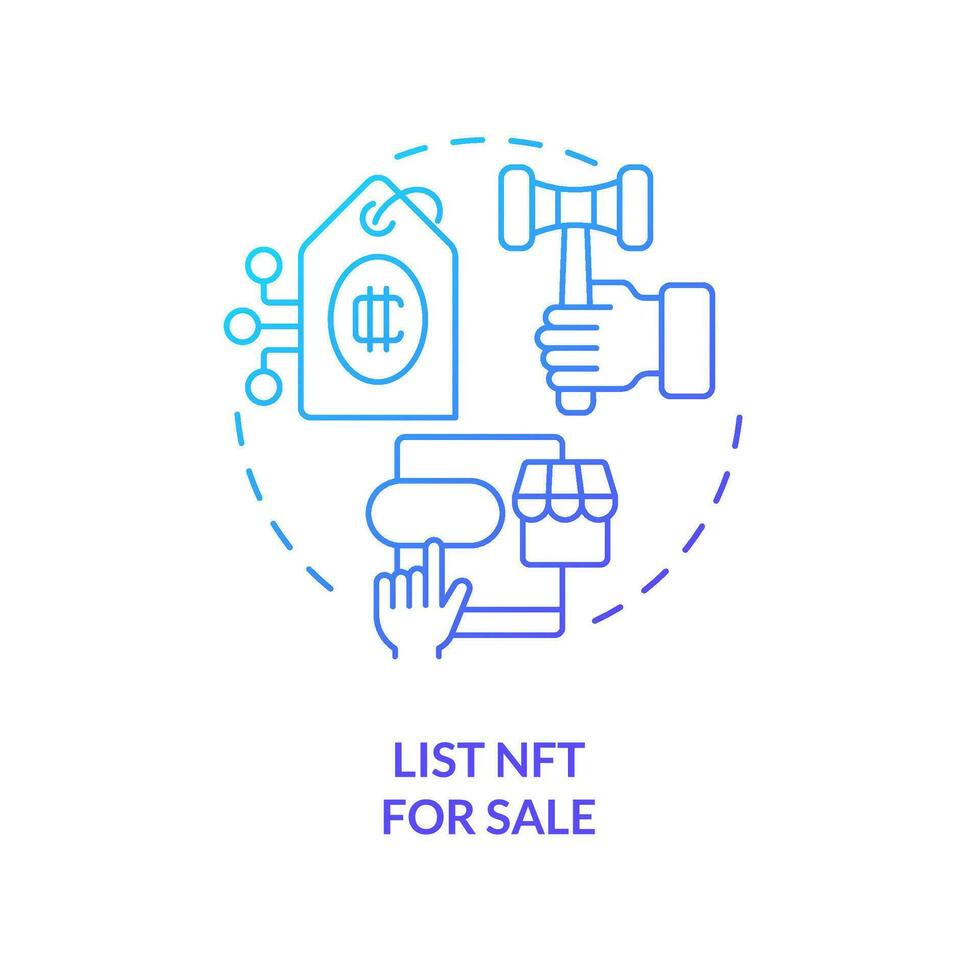 List NFT for sale blue gradient concept icon. Adding specify details. Artwork minting process abstract idea thin line illustration. Isolated outline drawing vector