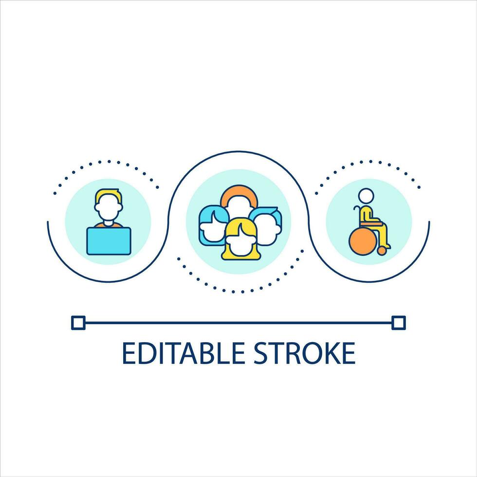 Diversity at workplace loop concept icon. Inclusive friendly work environment. Company values. Equality abstract idea thin line illustration. Isolated outline drawing. Editable stroke vector