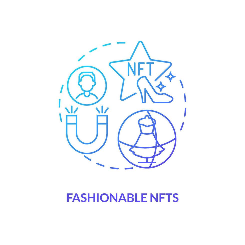Fashionable NFTs blue gradient concept icon. Blockchain integration. Trend in digital space abstract idea thin line illustration. Isolated outline drawing vector
