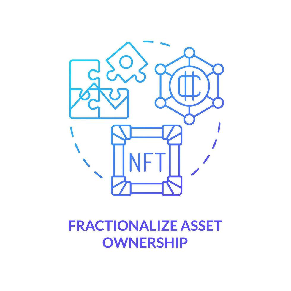 Fractionalize asset ownership blue gradient concept icon. Split control structure. NFT benefit abstract idea thin line illustration. Isolated outline drawing vector