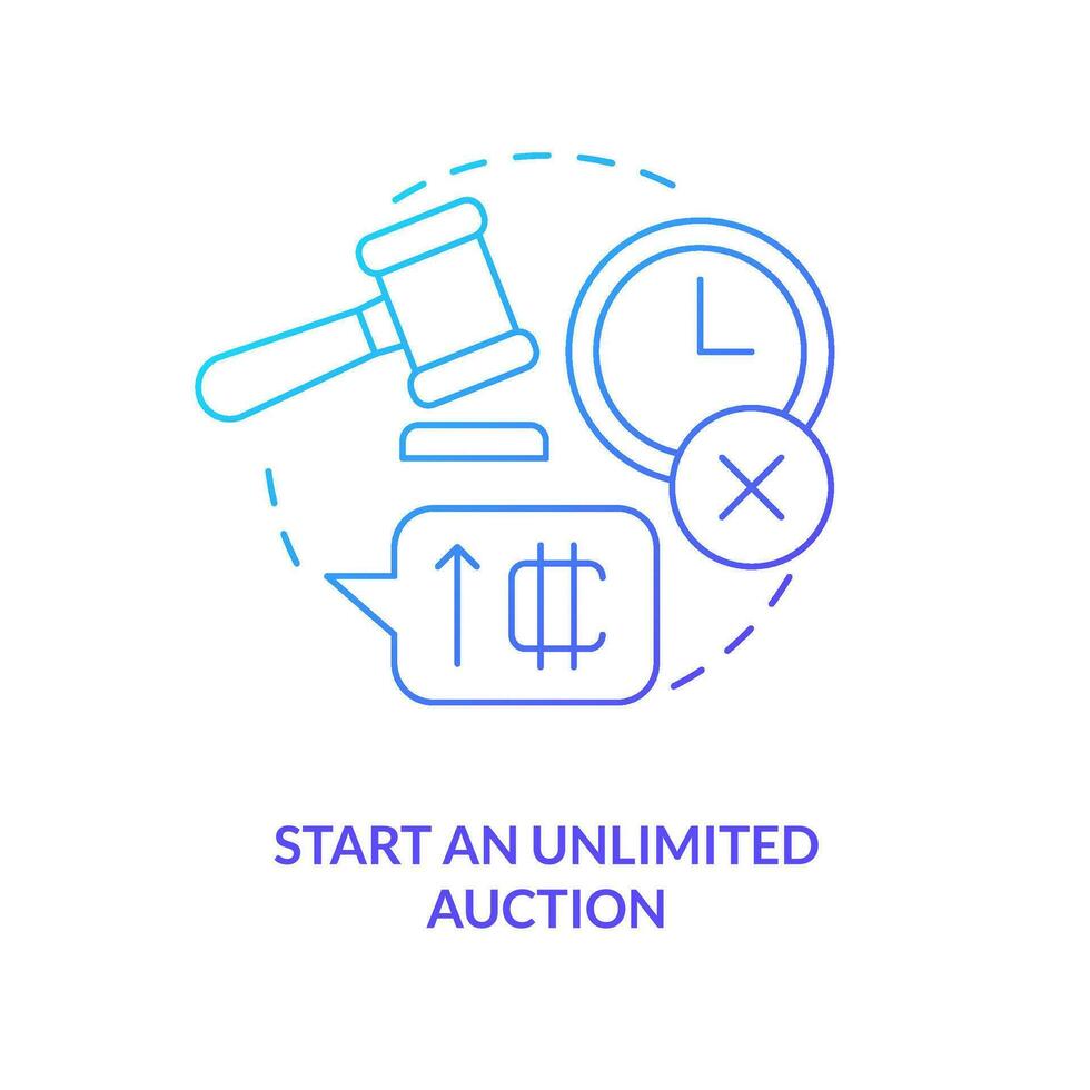 Start an unlimited auction blue gradient concept icon. Art monetization. Way of NFTs selling abstract idea thin line illustration. Isolated outline drawing vector