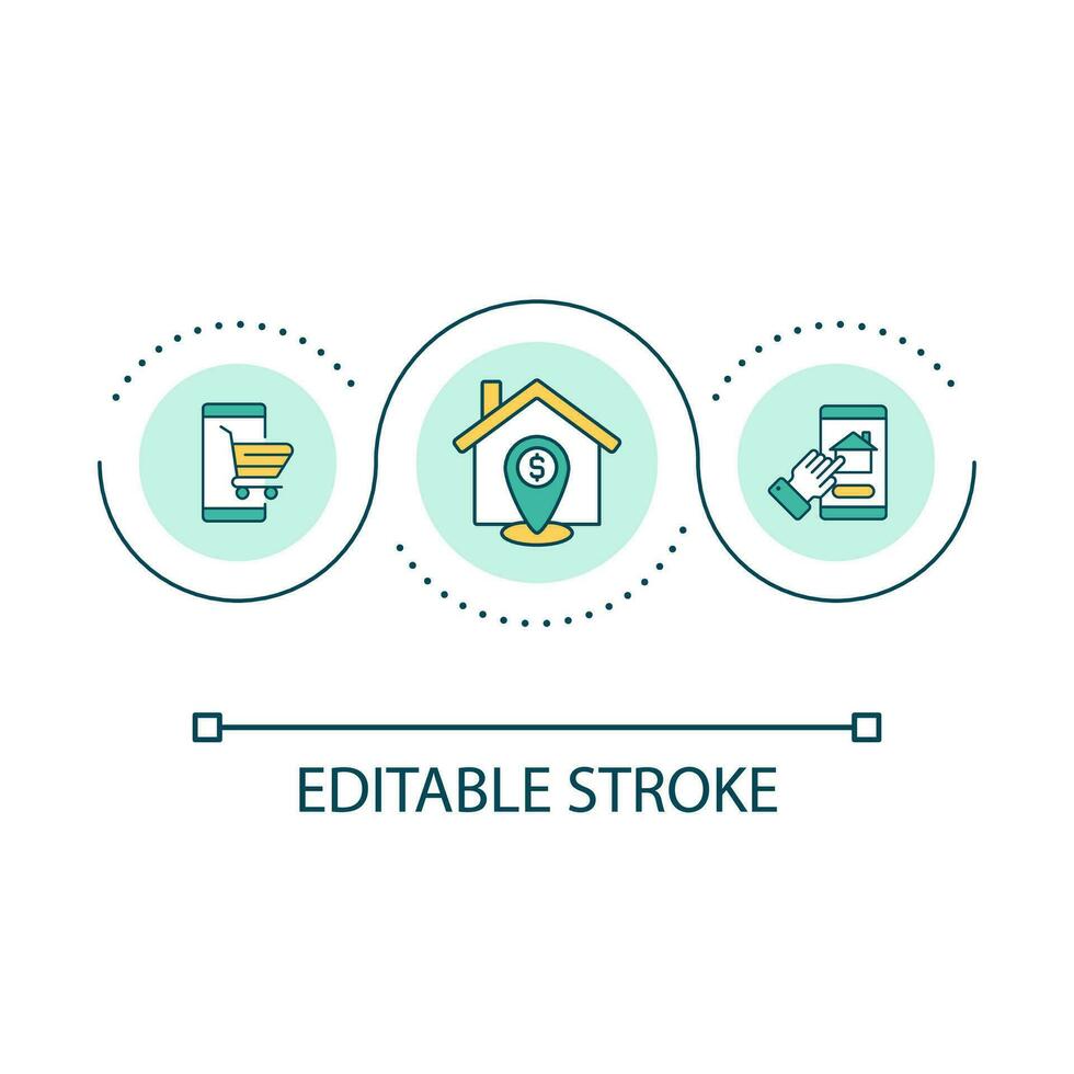Real estate app loop concept icon. Property purchase. Houses marketplace. Online platform. Home search abstract idea thin line illustration. Isolated outline drawing. Editable stroke vector