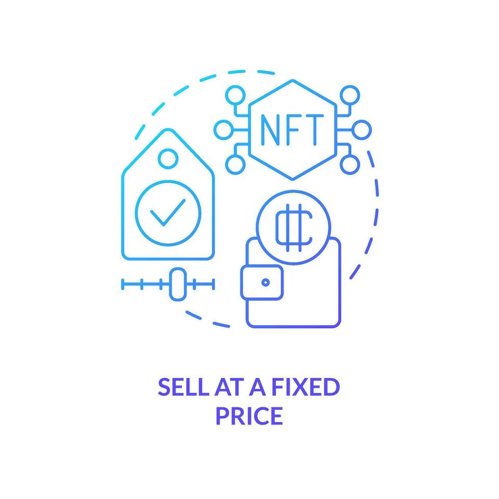 Sell at fixed price blue gradient concept icon. Setup files cost. Way of NFTs monetization abstract idea thin line illustration. Isolated outline drawing vector